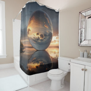 Rideaux De Douche Sphère Réfléchissante Surréaliste Avec Nuages de C