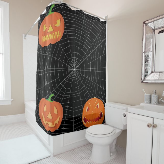 Rideaux De Douche Spiderweb sur Black... (En situation)