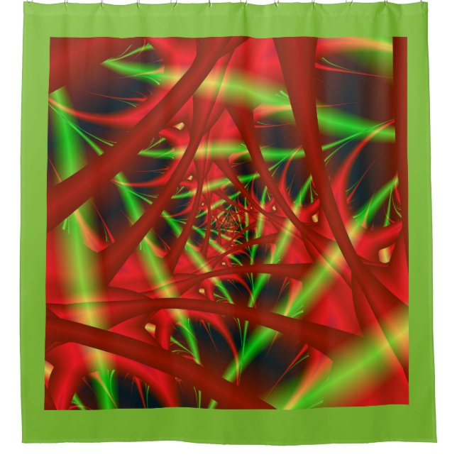 Rideaux De Douche Spirale du réseau neuronal rouge et vert (Devant)