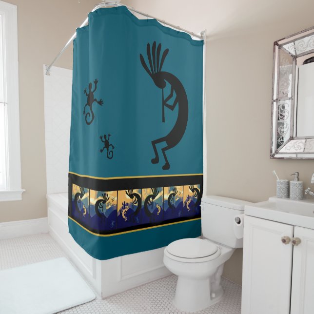 Rideaux De Douche Spirit of Kokopelli Desert Paysage Turquoise (En situation)