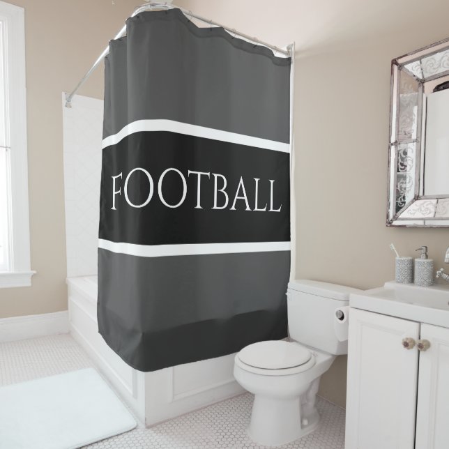 Rideaux De Douche Sportif Gras Noir Gris Foncé Blanc Stripes FOOTBAL (En situation)