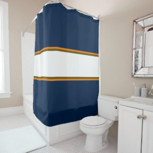 Rideaux De Douche Sporty Dark Navy Blue Orange White Racing Stripes