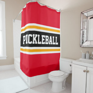 Rideaux De Douche Sporty PICKLEBALL Bright Red Black Racing Stripes