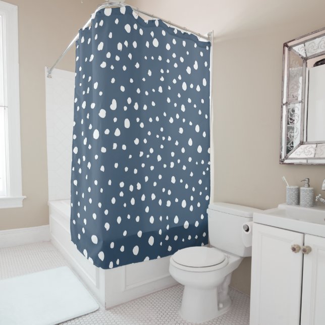 Rideaux De Douche Spots Dalmatiens Bleus Marine, Points Dalmatiens,  (En situation)