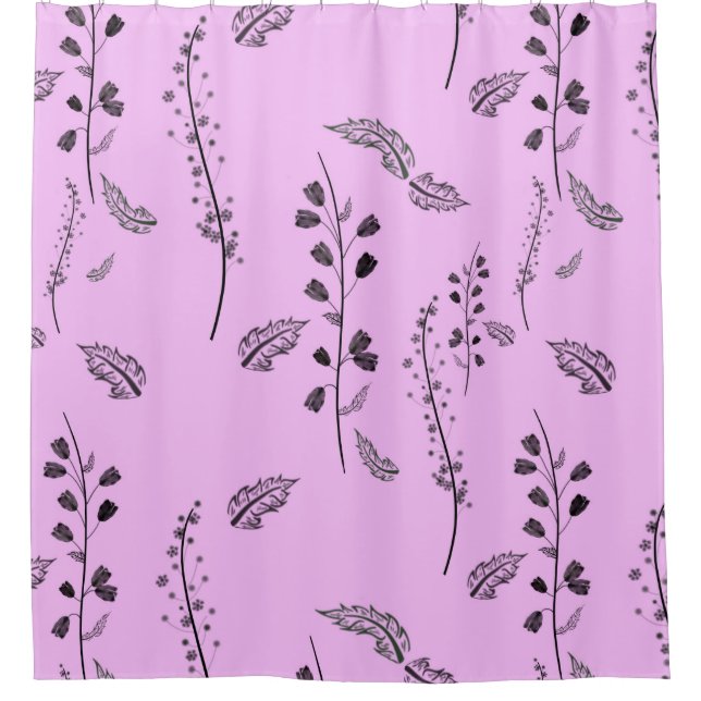 Rideaux De Douche Sprigs aux fleurs roses. (Devant)
