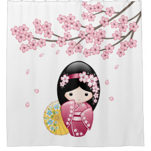 Rideaux De Douche Spring Kokeshi Doll Cute Geisha Girl