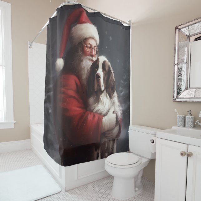 Rideaux De Douche Springer Spaniel Père Noël Noël Festif (En situation)