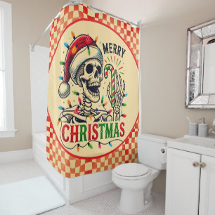 Rideaux De Douche Squelette de Noël Épouvantable Canne à Sucre Rétro