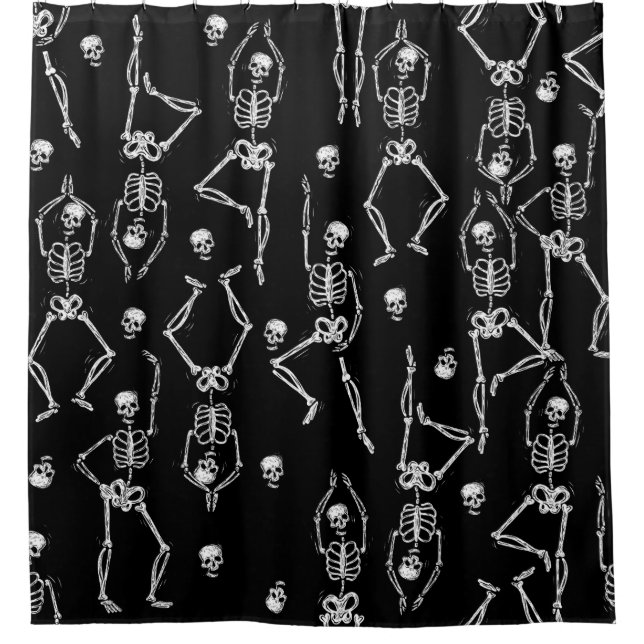 Rideaux De Douche squelette d'Halloween os macabre sinistre crânes (Devant)