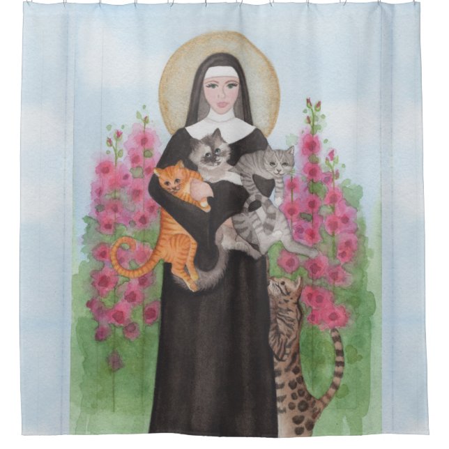 Rideaux De Douche St Gertrude L'Original Crazy Cat Lady Folk Art (Devant)
