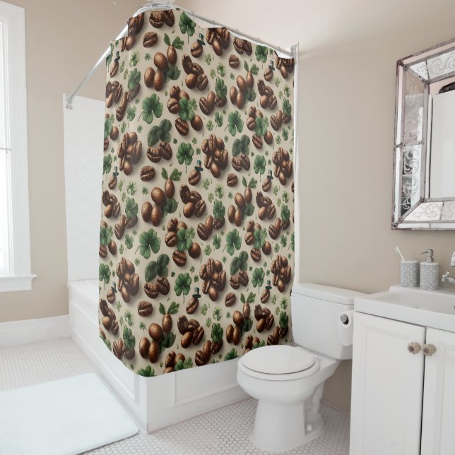 Rideaux De Douche St. Patrick’s Day Coffee & Shamrock Pattern (En situation)
