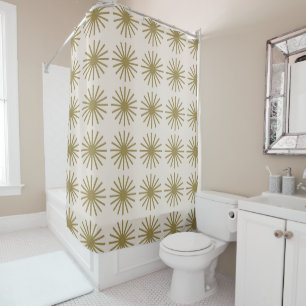 Rideaux De Douche Starburst Motif Gold & Linen Blanc