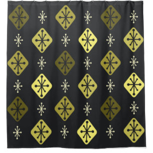 Rideaux De Douche Starburts du milieu du siècle Diamants Noir Jaune