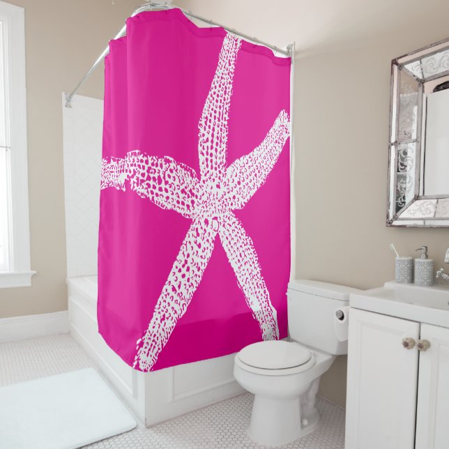 Rideaux De Douche Starfish Hot rose blanc personnalisé Maison de pla (En situation)