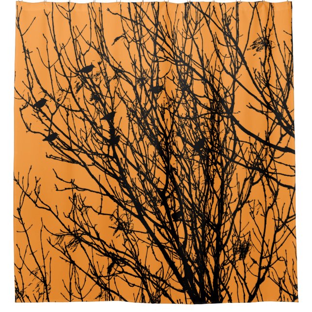 Rideaux De Douche Starlings dans un arbre - Contraste élevé - Orange (Devant)