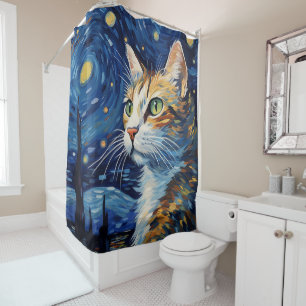 Rideaux De Douche Starry Night Cat