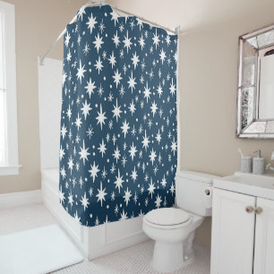 Rideaux De Douche Stars in the Sky Navy White Simple Motif