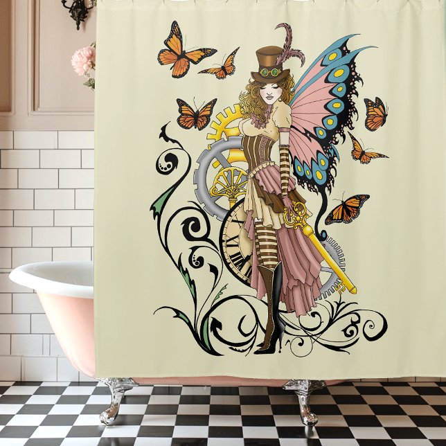 Rideaux De Douche Steampunk Fairy Yellow Horloge Entraîneurs (Créateur téléchargé)