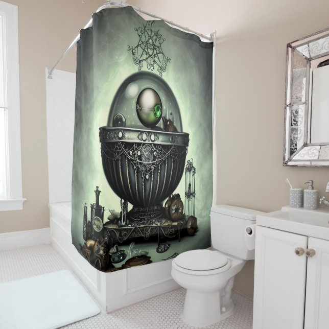Rideaux De Douche Steampunk Ornate Cauldron et articles magiques sur (En situation)