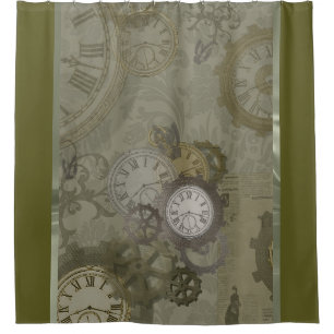 Rideaux De Douche Steampunk vert olive métallique
