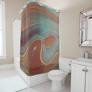 Rideaux De Douche Strata d'automne   Terra Cotta Turquoise et Gold A