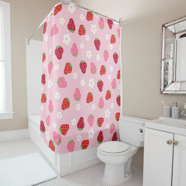 Rideaux De Douche Strawberries & Daisies Shower Curtain (En situation)