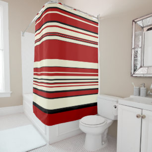 Rideaux De Douche Stripes complexes - Rouge & Crème