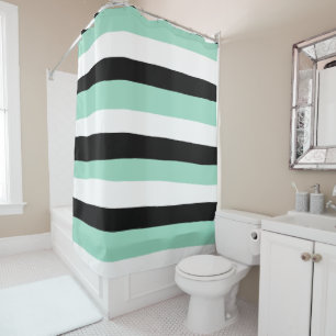 Rideaux De Douche Stripes inégales - Mint vert, blanc et noir
