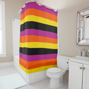 Rideaux De Douche Stripes inégales - Noir, rose, orange et jaune