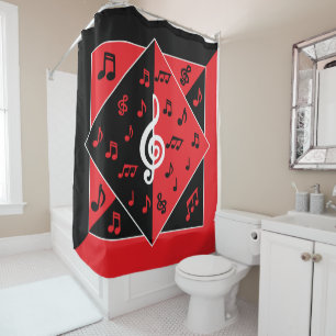 Rideaux De Douche Style Art Déco Musique Blancs Noir Rouge