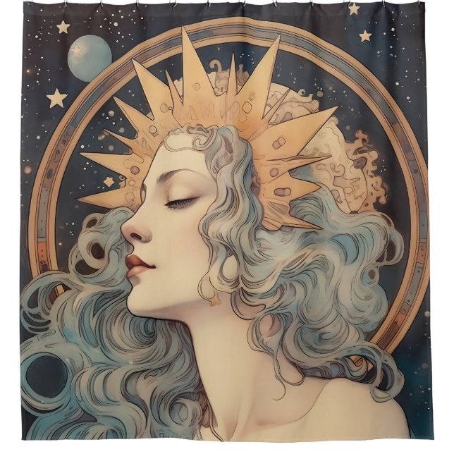 Rideaux De Douche Style Art Nouveau Lune Stars Princess (Devant)