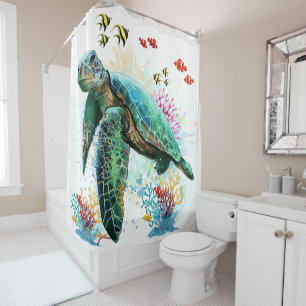 Rideaux De Douche Style d'aquarelle sous-marine de tortue marine