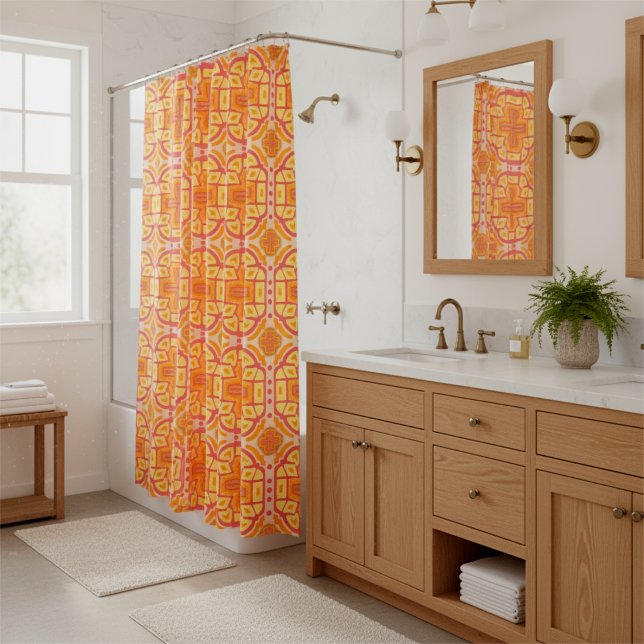 Rideaux De Douche Style de croix géométrique orange (Bold, bright and colorful. Modern cheerful cross pattern design spruces up your bathroom instantly.)