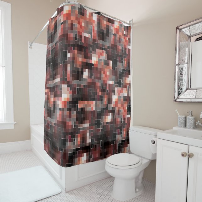 Rideaux De Douche Style de tuile virtuelle mosaïque carré en beige à (En situation)