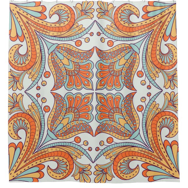Rideaux De Douche Style folklorique, design floral motif. (Devant)