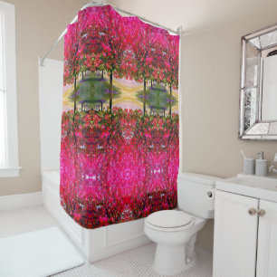 Rideaux De Douche Style monet rose paysage d'automne, feuille rose