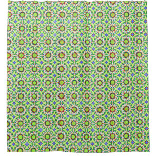 Rideaux De Douche Style rétro motif géométrique vert et bleu