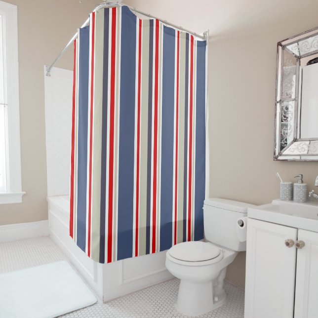 Rideaux De Douche Style Sailor Stripe Thème Nautique (En situation)