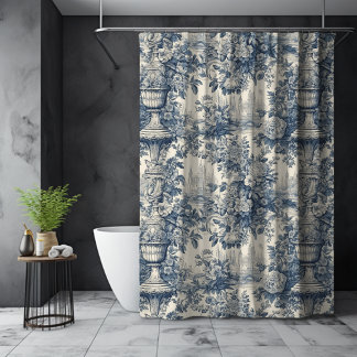Rideaux De Douche Style Vintage fleuri Bleu toile de jouy