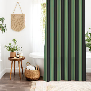 Rideaux De Douche Style Vintage Olive Sage Vert noir 3D rayé