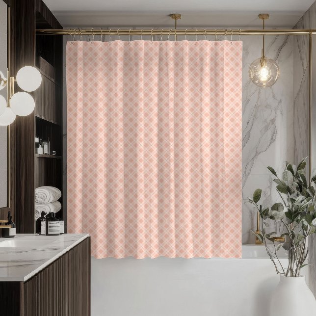 Rideaux De Douche Stylish Coral Plaid Curtain Elegant Bath Upgrade (Stylish Coral Plaid Curtain Elegant Bath Upgrade)