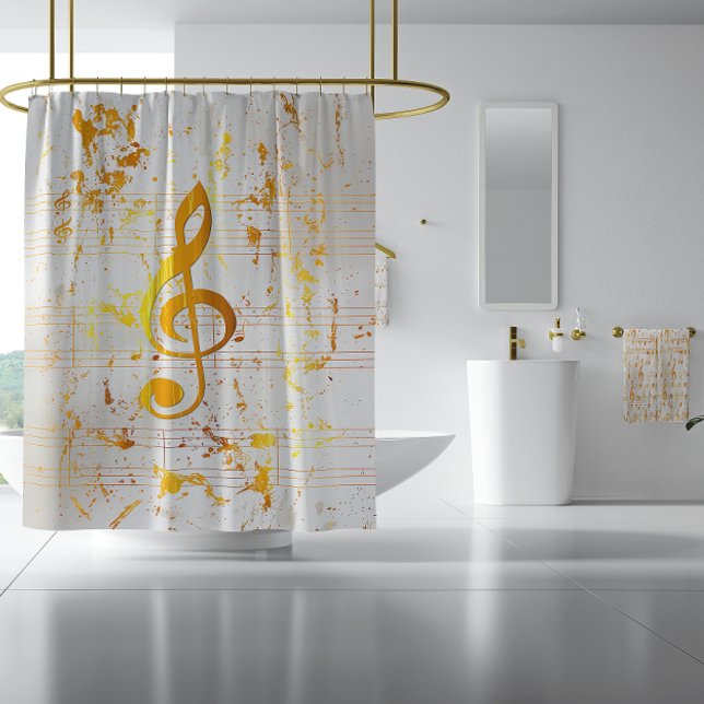 Rideaux De Douche Stylish Golden Harmony Musical Chaos ivoire (Ultra Chic Ivory and Gold Musical Chaos Clef Notes Shower Curtain)