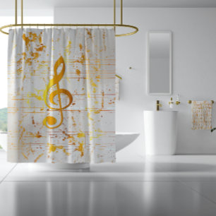 Rideaux De Douche Stylish Golden Harmony Musical Chaos ivoire