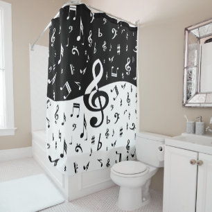 Rideaux De Douche Stylish Treble Clef Wave Black and White