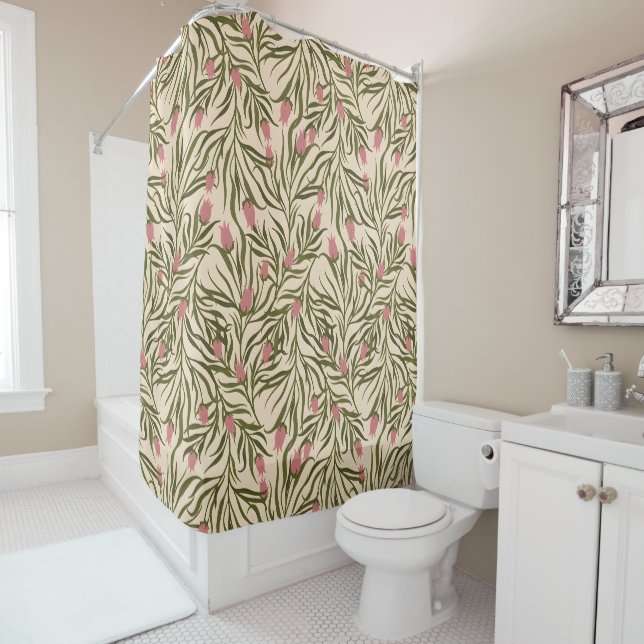 Rideaux De Douche Stylized pink bell-shaped floral pattern (En situation)