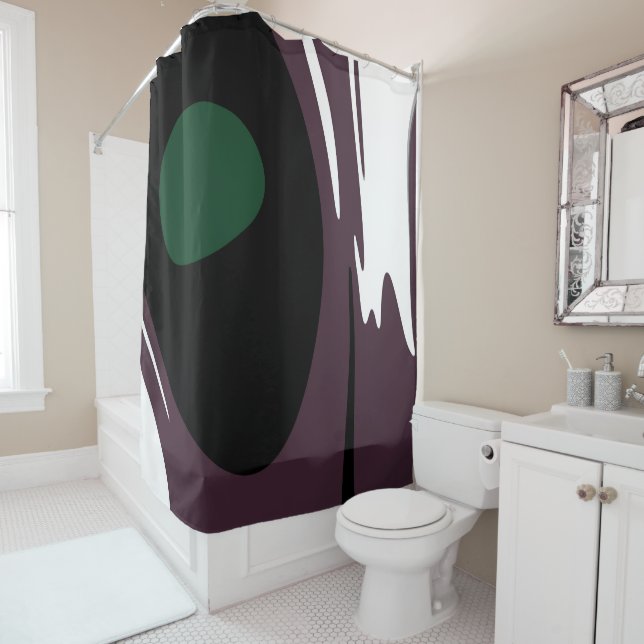 Rideaux De Douche Submersion : Noir Abstrait, Blanc, Violet & Vert (En situation)