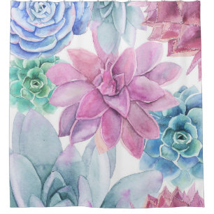 Rideaux De Douche Succulents Moderne Chic Fiesta Jardin Floral Blanc