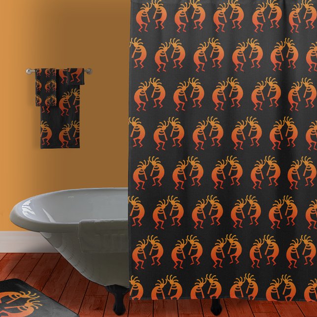 Rideaux De Douche Sud-Ouest Kokopelli Motif Orange Et Noir (Créateur téléchargé)