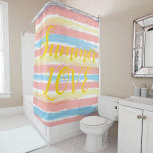 Rideaux De Douche Summer Love Pastel Blue Rose Yellow Stripes