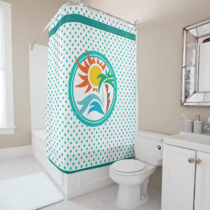 Rideaux De Douche Sun et surf, frontière rayée